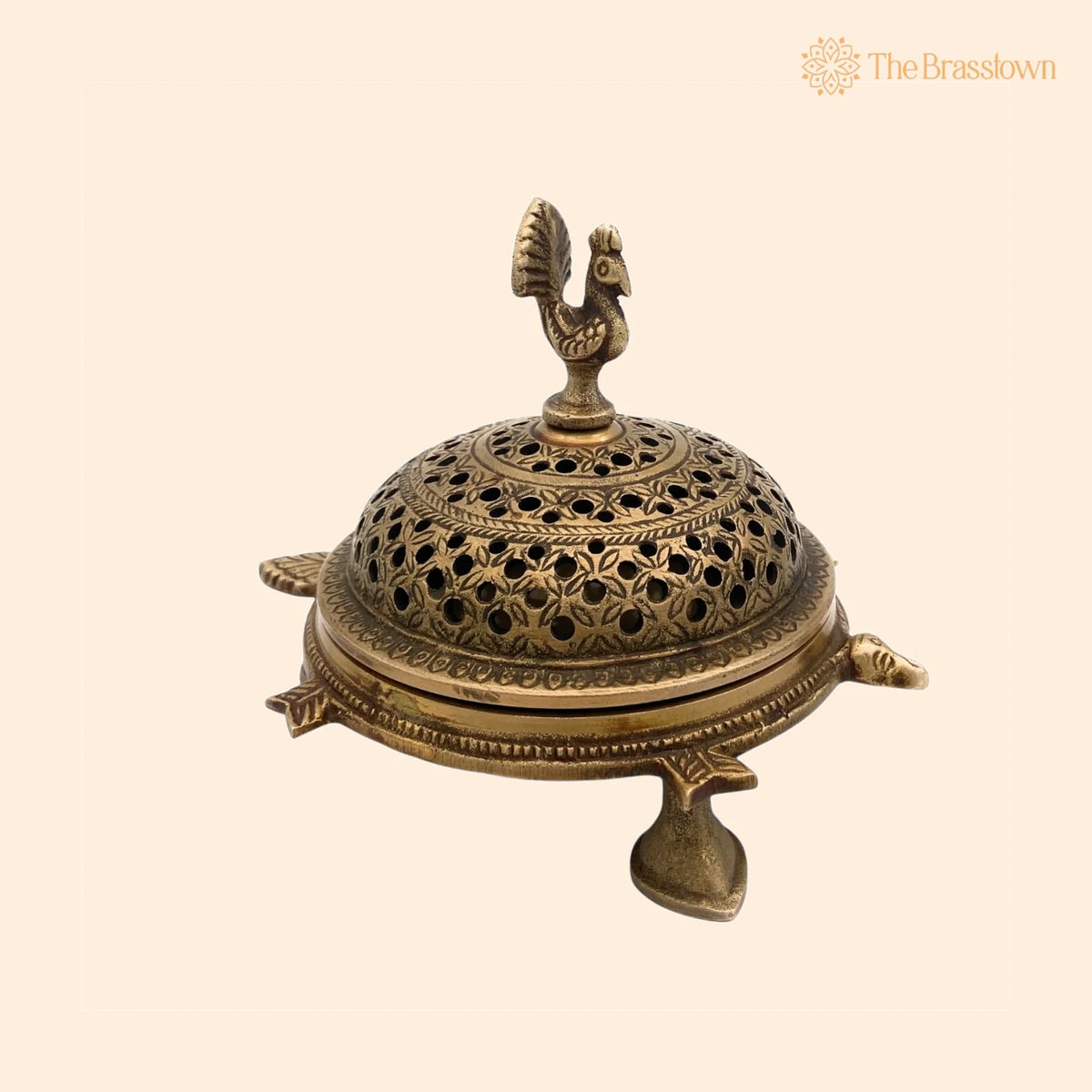 Brass Dhoop Dani – Handcrafted Peetal Sambrani Burner, Pital Agarbatti Stand for Pooja, Loban Dani, Bakhoor Holder 5 Inch 1