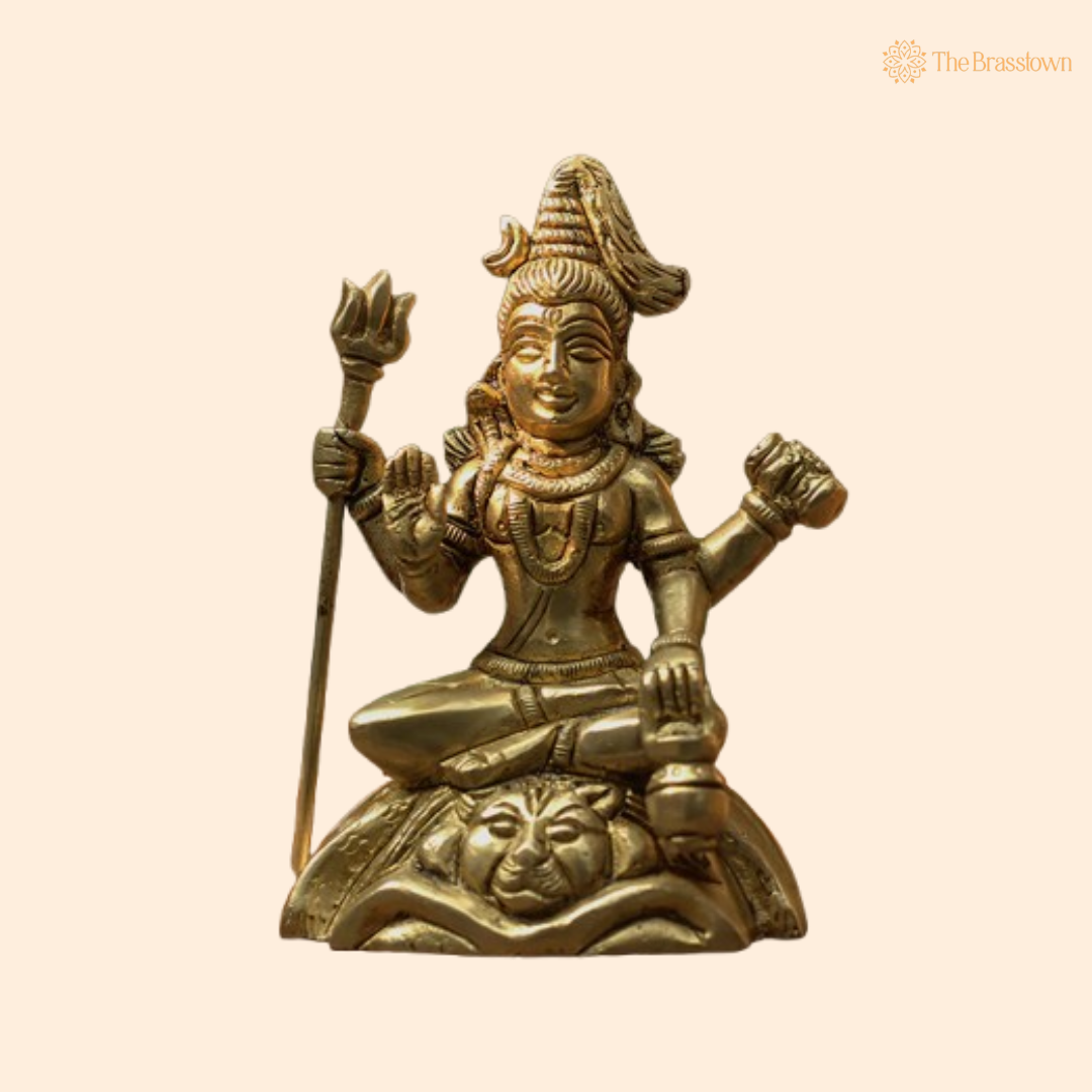 Ornate Brass Shiva Statue - A Symbol of Divine Power and Serenity 4.5 Inch