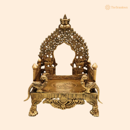 Ornate Brass Temple Seat with Peacock Motif 8.5 Inch