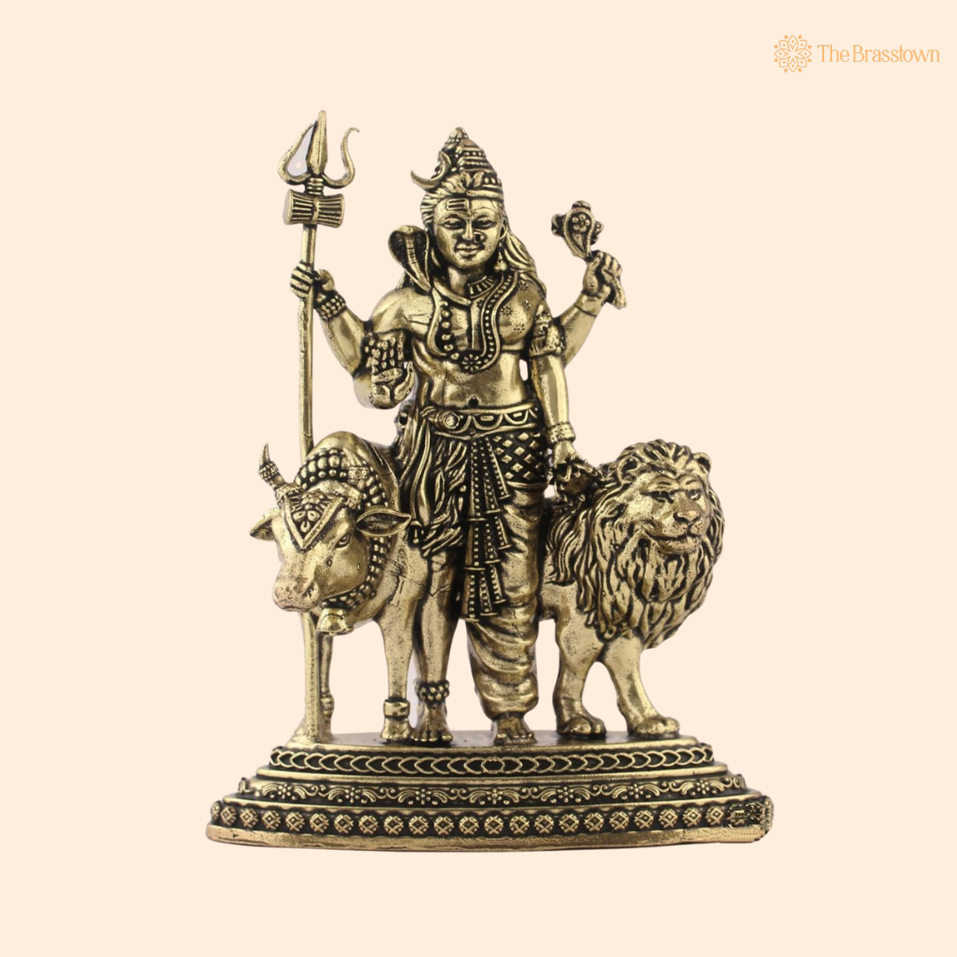 Brass Ardhanarishvara Idol with Nandi 4.5 Inch front view – pure brass handcrafted India