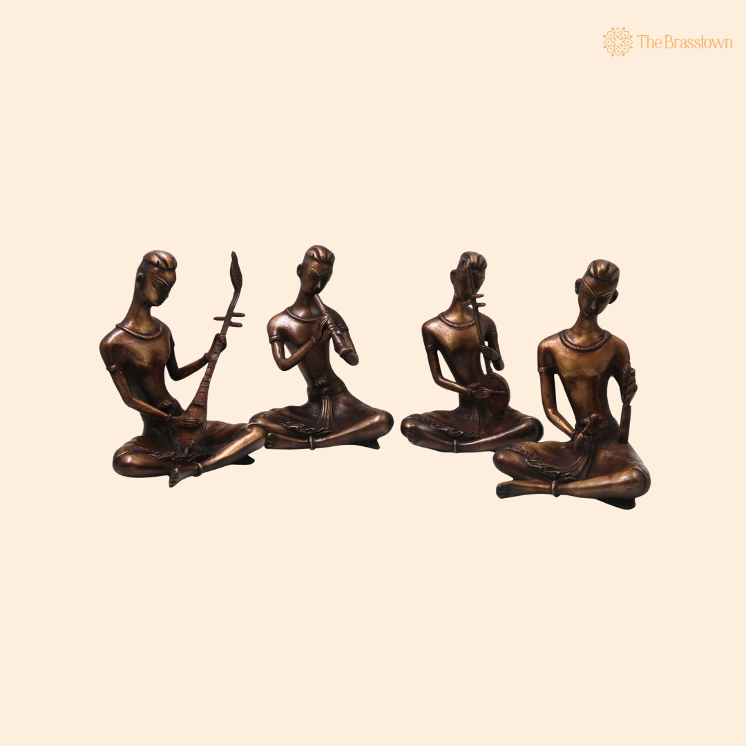 Handcrafted Brass Musician Sculpture Set of 4 – Brass Musical Figurines Sculpture for Home Décor &amp; Luxury Gifting 7.5 Inch