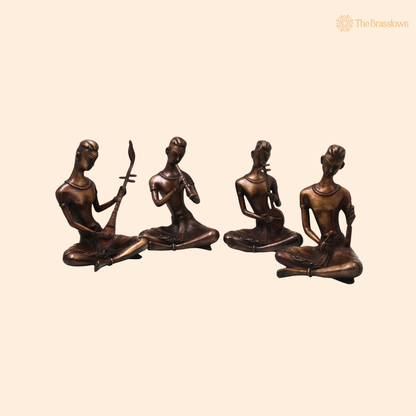 Handcrafted Brass Musician Sculpture Set of 4 – Brass Musical Figurines Sculpture for Home Décor &amp; Luxury Gifting 7.5 Inch
