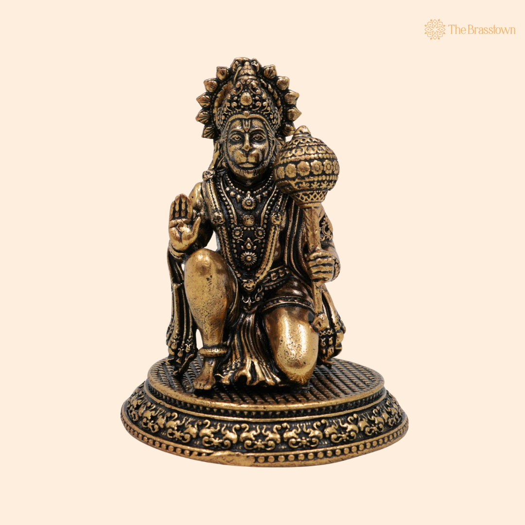 Brass Hanuman Idol 2.5 Inch front view – pure brass handcrafted India