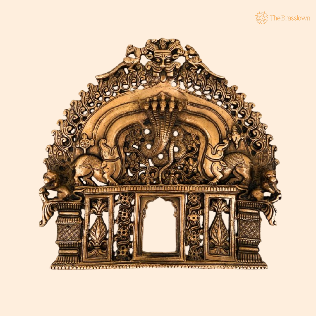 Ornate Brass Arch Frame with Mythological Motifs 8 Inch