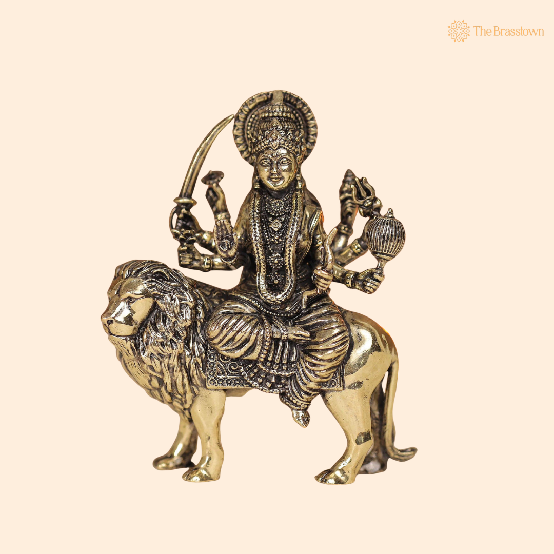 Brass Durga Idol 3 Inch front view – pure brass handcrafted India