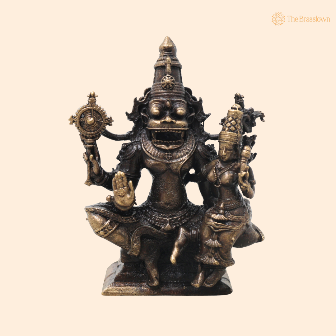 Brass Lakshmi Narasimha Idol – Traditional Narahari Swamy Murti for Pooja, Home Mandir, Spiritual Décor &amp; Gifting 2.5 Inch