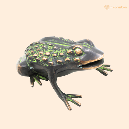 Handcrafted Brass Frog Figurine - Sculpture for Prosperity, Good Luck &amp; Positive Energy Feng Shui Vastu Wealth Figurine 3 Inch