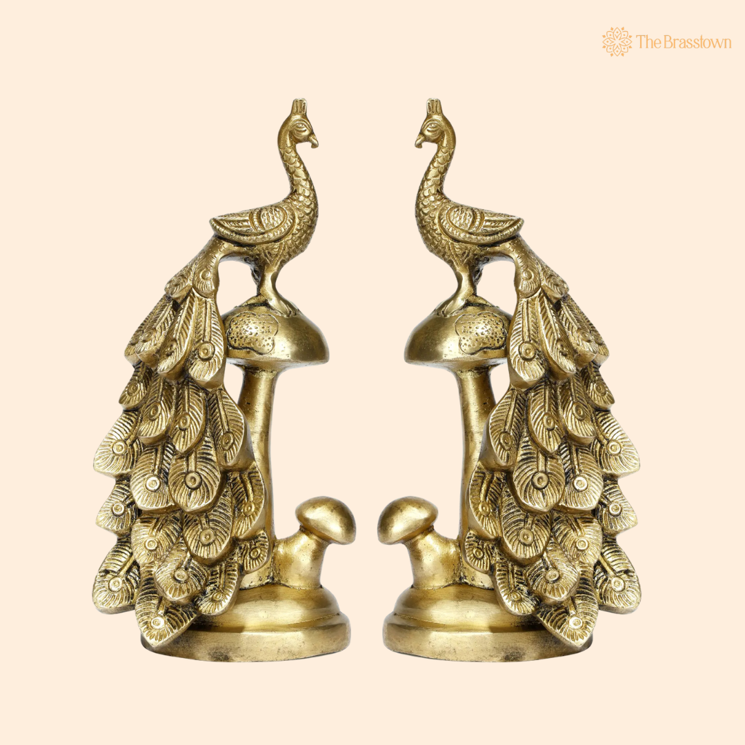 Antique Brass Peacock on Tree 8 Inch front view – pure brass handcrafted India