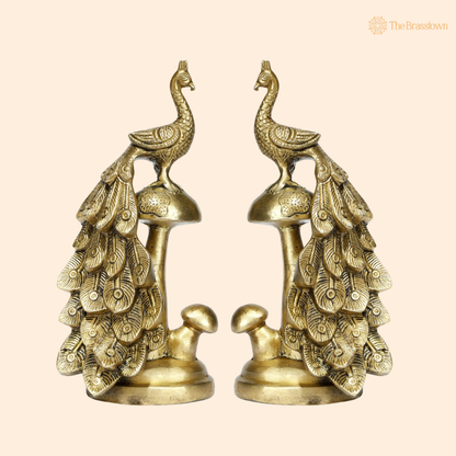 Antique Brass Peacock on Tree 8 Inch front view – pure brass handcrafted India