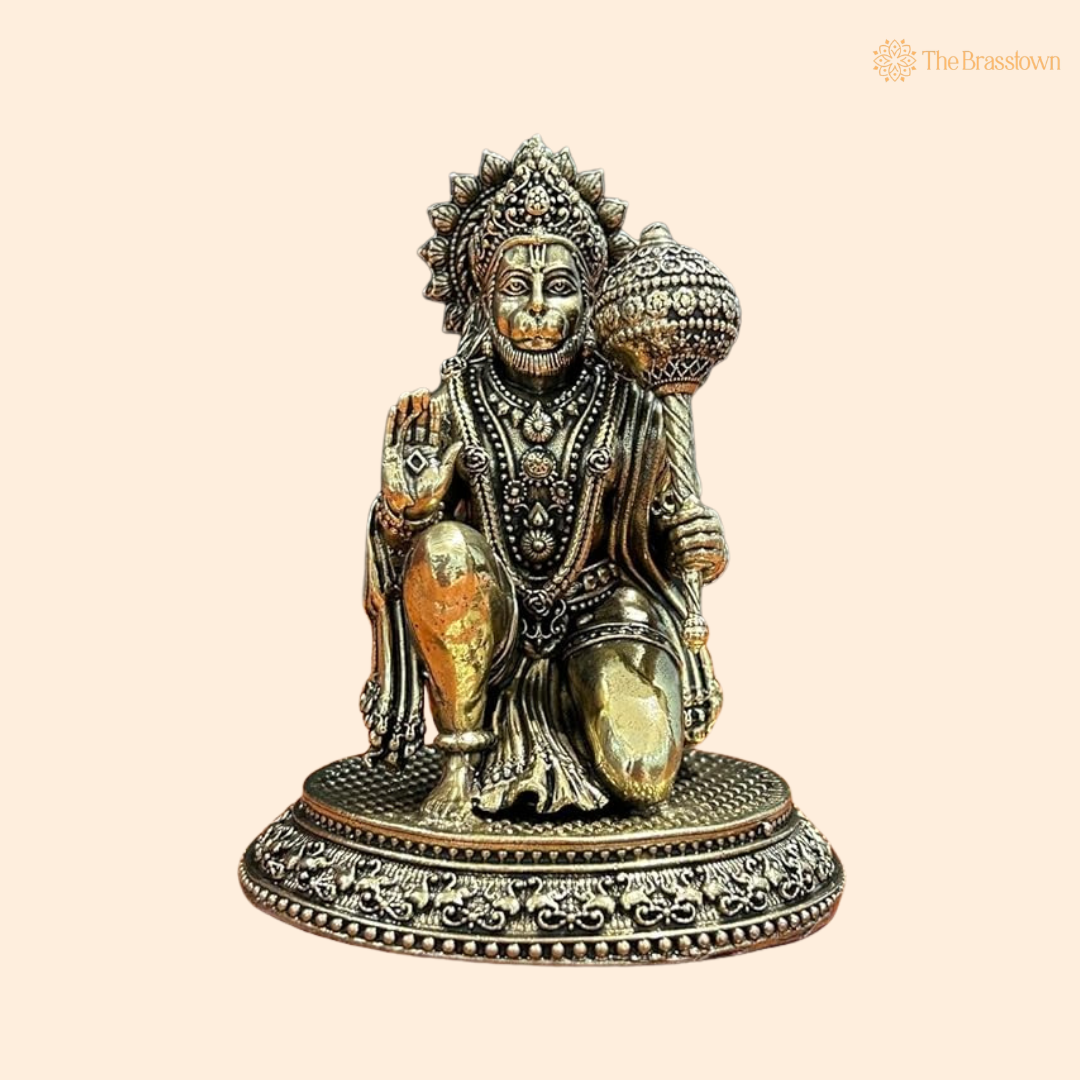 Brass Hanuman Idol 3.5 Inch front view – pure brass handcrafted India
