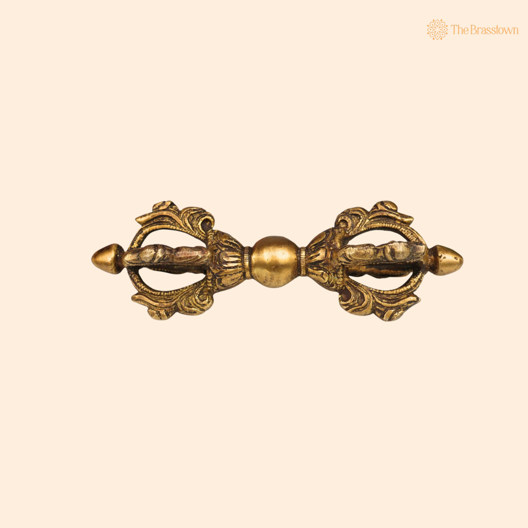 Brass Dorje / Vajra Idol 5.5 Inch front view – pure brass handcrafted India