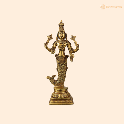 Brass Lord Vishnu in Matsya 9 Inch front view – pure brass handcrafted India