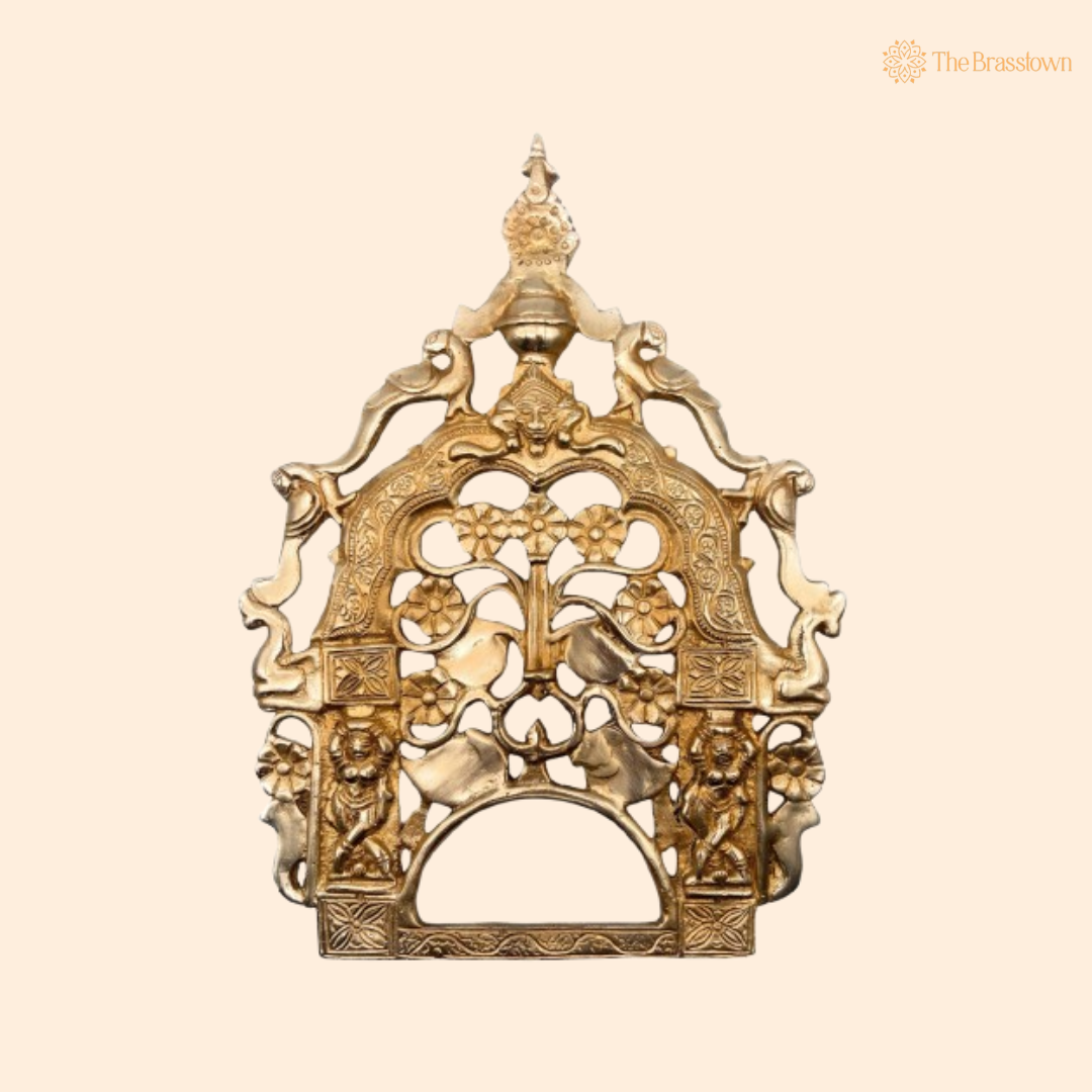 Intricately Crafted Antique Brass Temple Top Frame 14 Inch