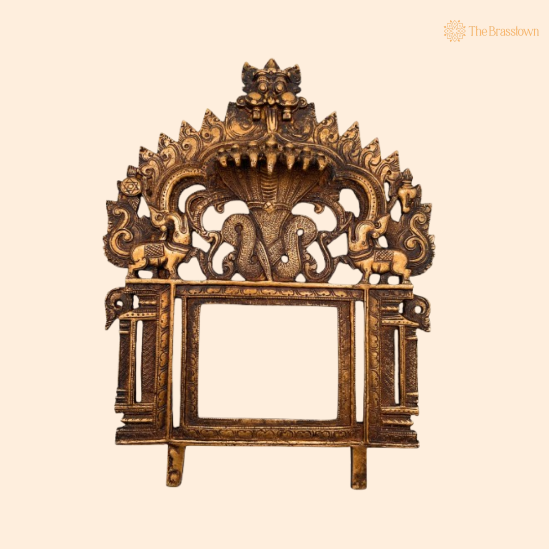 Antique Brass Temple Arch Frame with Mythical Motifs 11.5 Inch