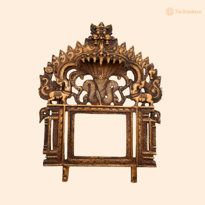 Antique Brass Temple Arch Frame with Mythical Motifs 11.5 Inch