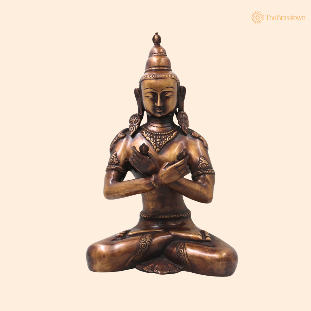 Unique Brass Handcrafted Vajrasattva Murti – Handcrafted Dorje Sempa Buddhist Murti for Pooja, Meditation, Home Décor &amp; Spiritual Gifting 14 Inch