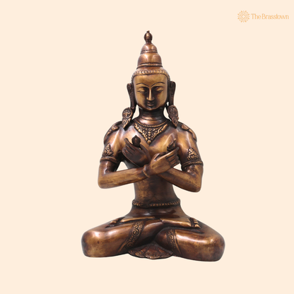 Unique Brass Handcrafted Vajrasattva Murti – Handcrafted Dorje Sempa Buddhist Murti for Pooja, Meditation, Home Décor &amp; Spiritual Gifting 14 Inch