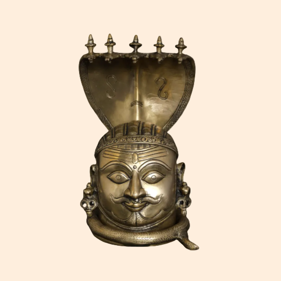 Handcrafted Brass Shiva Mukhlingam 9.5 Inch front view – pure brass handcrafted India