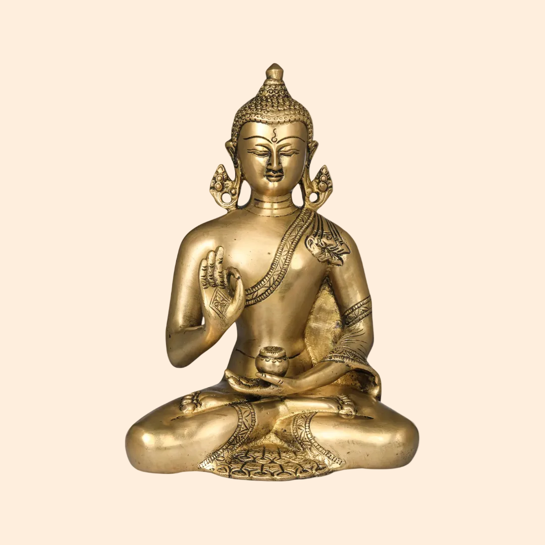 Handcrafted Brass Earth-Touching Buddha Statue 9 Inch front view – pure brass handcrafted India