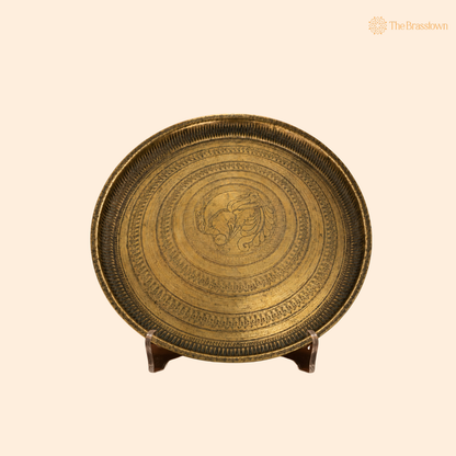 Traditional Brass Pooja Thali – Peetal Aarti Plate (Pital Puja Thambalam) for Hindu Worship &amp; Temple Rituals 1.5 Inch