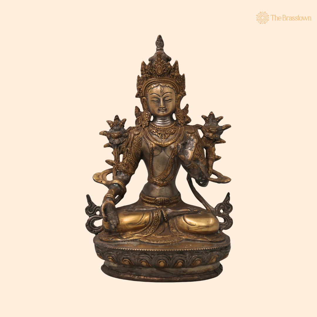 Brass Shveta Tara Devi Idol – Handcrafted Traditional Unique Chola Style Tara Maa Murti for Pooja, Home Mandir, Spiritual Décor &amp; Gifting 13 Inch