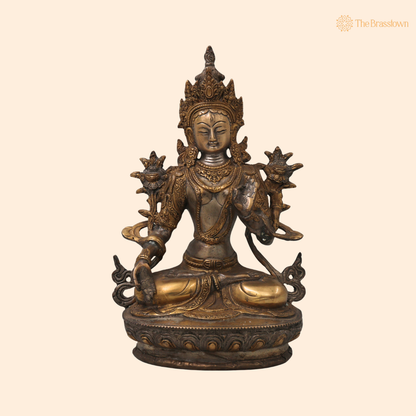 Brass Shveta Tara Devi Idol – Handcrafted Traditional Unique Chola Style Tara Maa Murti for Pooja, Home Mandir, Spiritual Décor &amp; Gifting 13 Inch