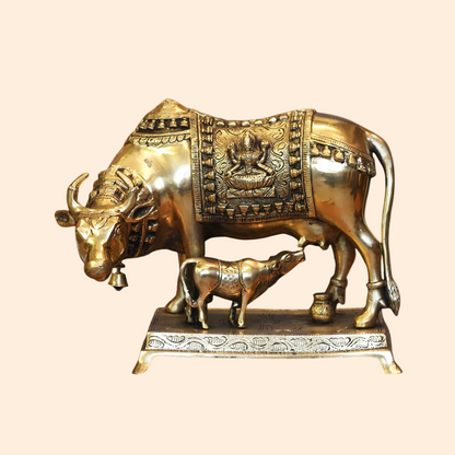 Handcrafted Brass Kamdhenu Cow with 8.5 Inch front view – pure brass handcrafted India