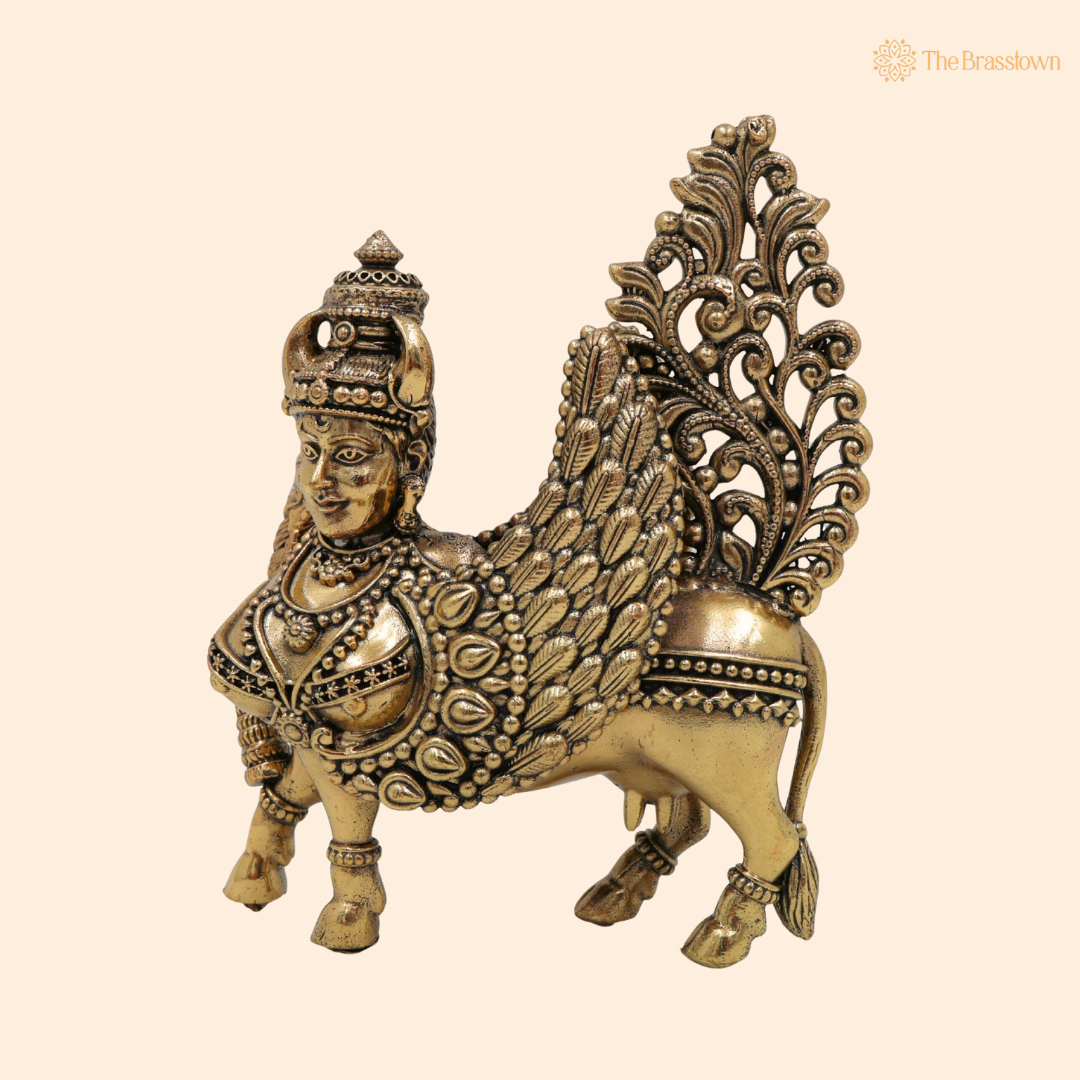 Brass Kamadhenu Cow Idol 4.5 Inch front view – pure brass handcrafted India