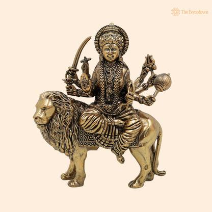 Brass Durga Idol 4.5 Inch front view – pure brass handcrafted India