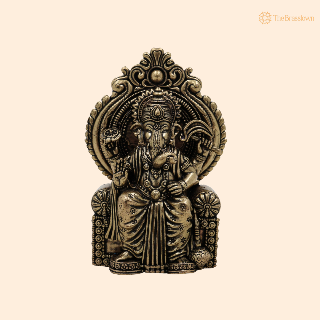 Handcrafted Brass Sitting Ganpati Bappa 6.5 Inch front view – pure brass handcrafted India