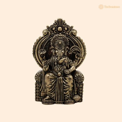 Handcrafted Brass Sitting Ganpati Bappa 6.5 Inch front view – pure brass handcrafted India