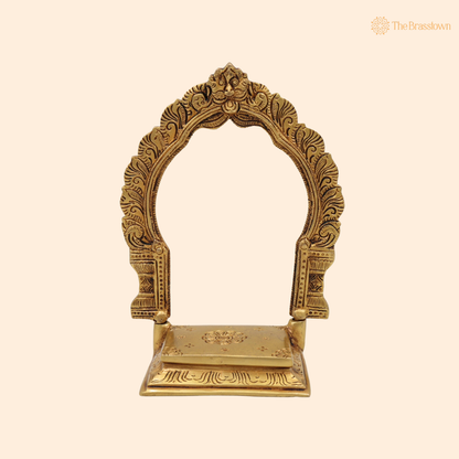 Brass Singhasan Chowki With Prabhavali – Singhasan Stand for Idols &amp; Home Temple Pooja 8 Inch