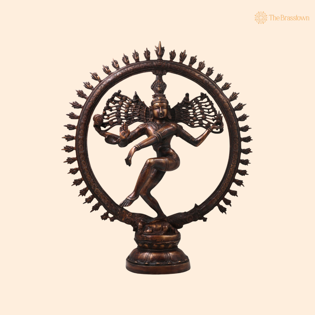 Unique Brass Nataraja Idol – Handcrafted Unique Chola Style Dancing Lord Shiva Idol for Pooja, Home Mandir, Temple Décor &amp; Spiritual Gifting 20 Inch