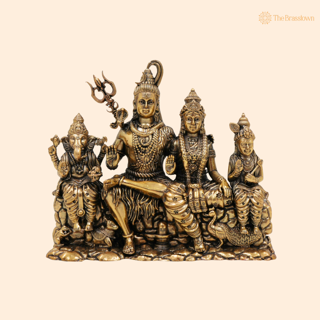 Handcrafted Brass Shiv Parivar Idol 5 Inch front view – pure brass handcrafted India
