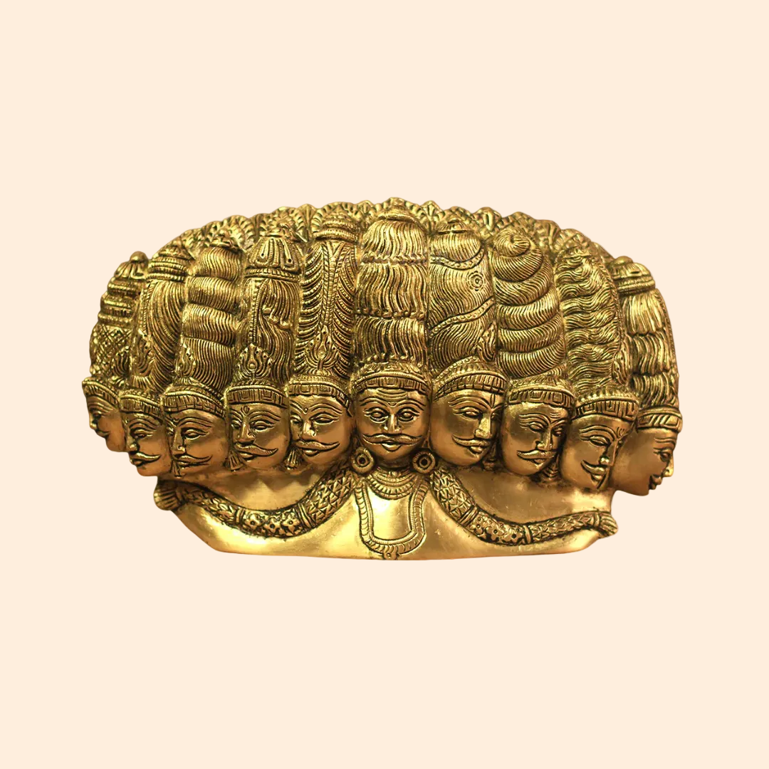 Handcrafted Brass 10-Headed Ravana with 6.5 Inch front view – pure brass handcrafted India