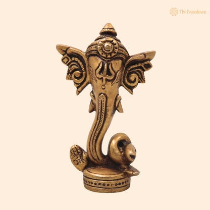 Brass Ganapati Mukh Vinayaka Idol – Handcrafted Traditional Chola Style Ganesha Murti for Pooja, Home Mandir, Décor &amp; Spiritual Gifting 4.5 Inch