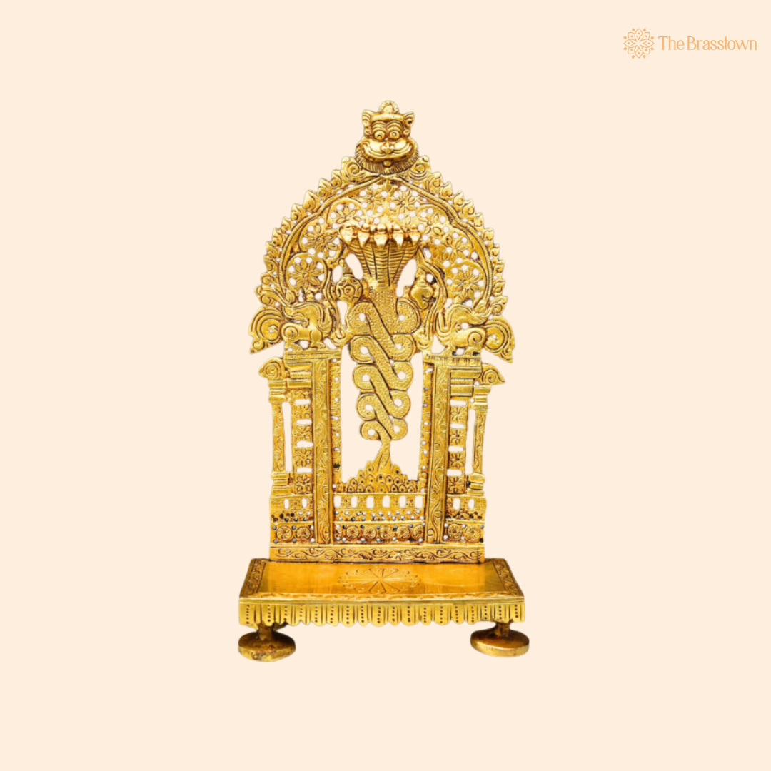 Brass Prabhavali Chowki 9.5 Inch front view – pure brass handcrafted India