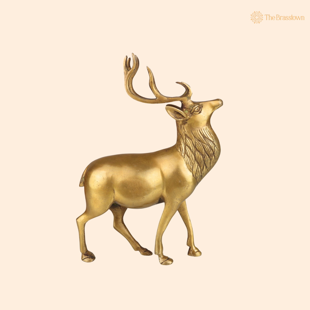 Brass Handcrafted Deer Idol 10 Inch front view – pure brass handcrafted India