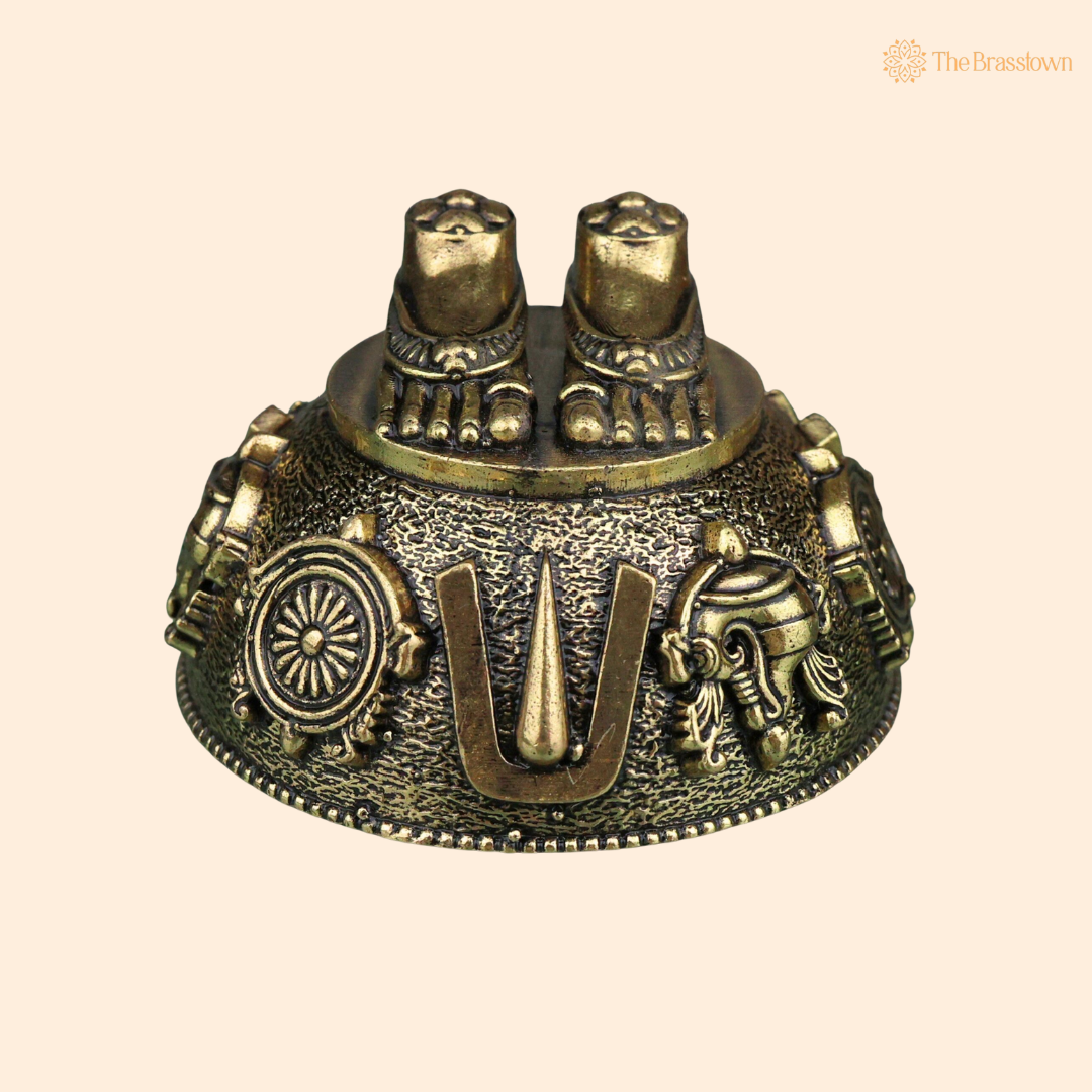 Brass Balaji Charan Paduka Idol 1 Inch front view – pure brass handcrafted India