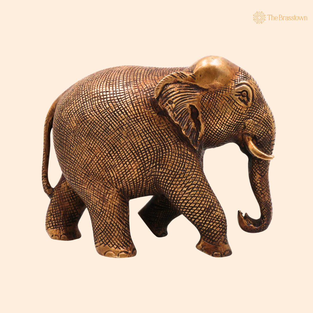 Brass Elephant Idol 5 Inch front view – pure brass handcrafted India