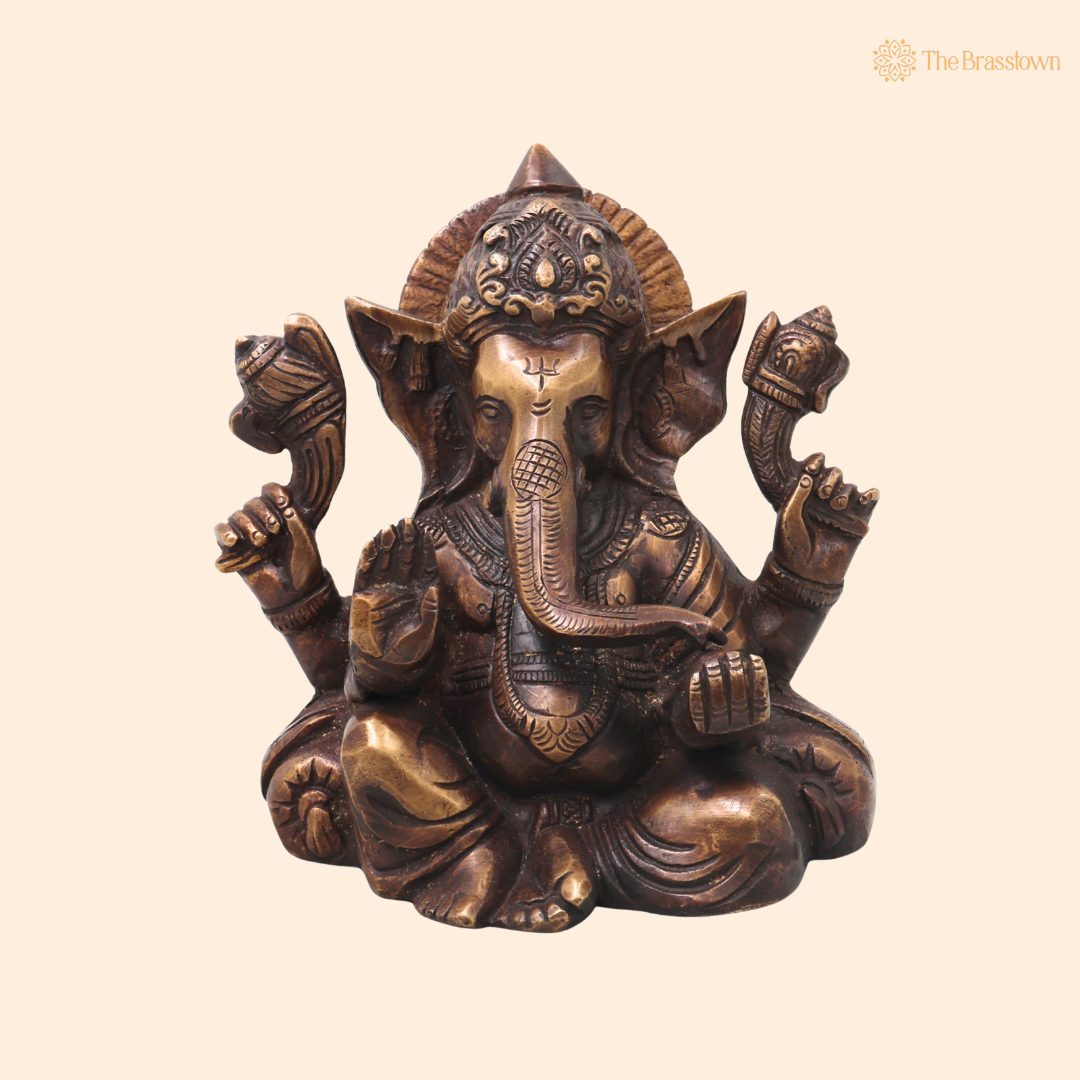 Brass Ganesha Ganapati Vinayaka Idol – Chola Style Ganapati Vinayaka Murti for Pooja, Home Mandir, Décor &amp; Gifting 6.5 Inch