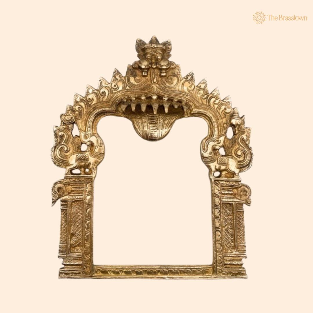 Traditional Brass Lion-Guarded Arch Frame 10.5 Inch
