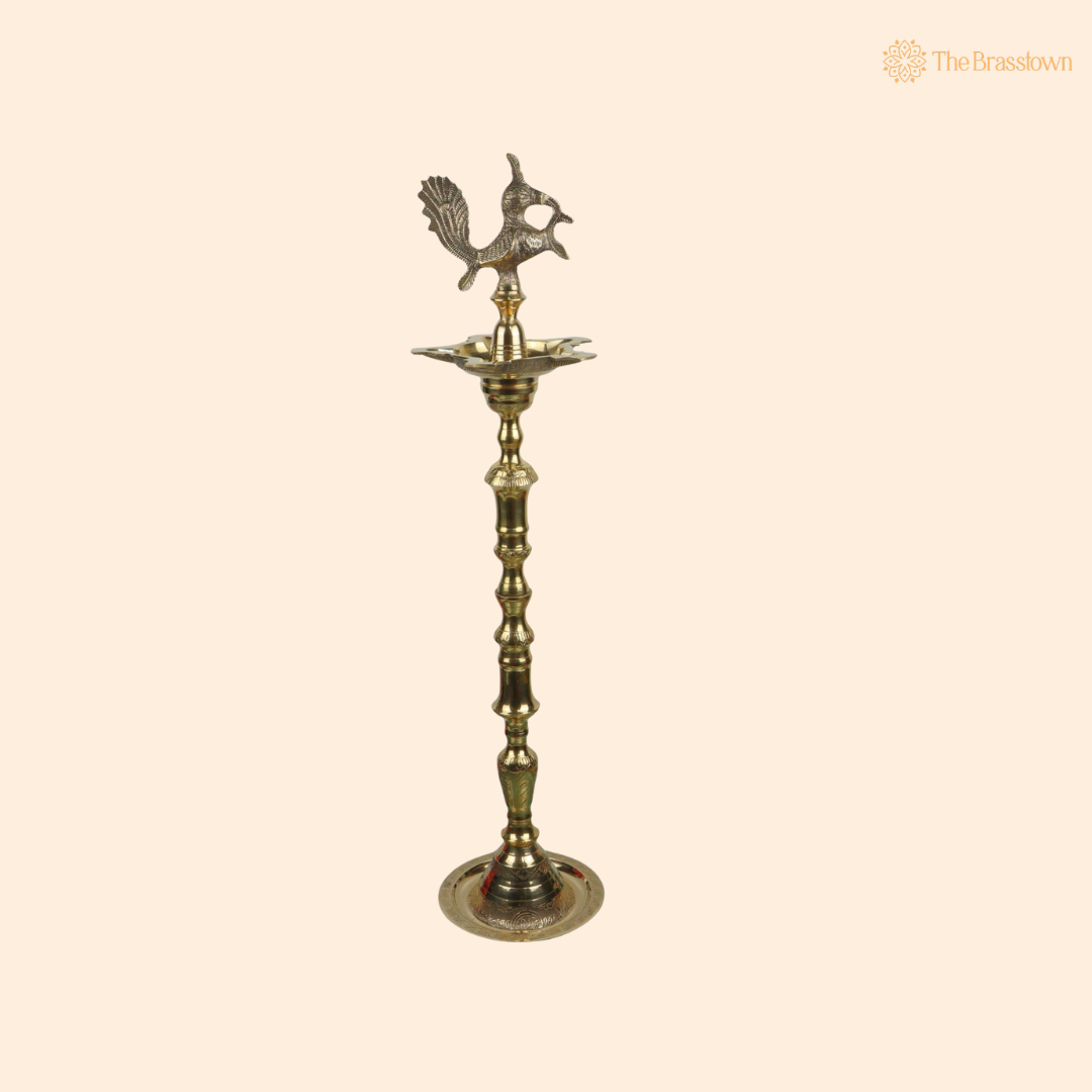 Traditional Handcrafted Brass Kuthu Vilakku – Traditional Deepam Diya Lamp for Pooja, Temple &amp; Home Décor 39 Inch