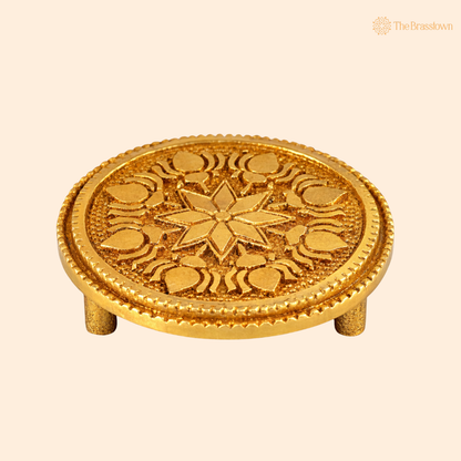 Handcrafted Brass Round Pooja Chowki – Circular Idol Display Stand for Home Mandir &amp; Puja Setup 3 Inch