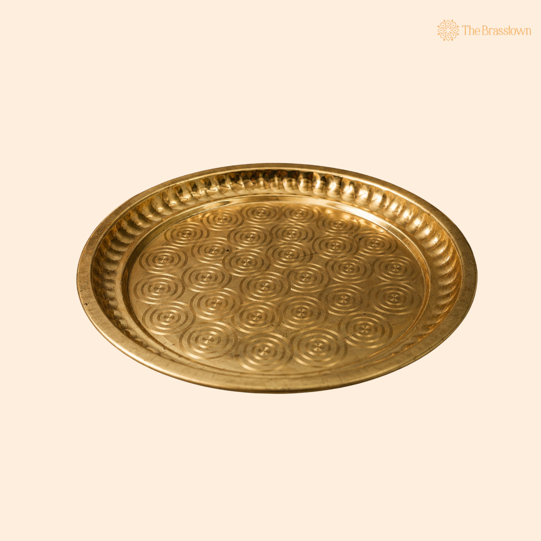 Brass Pooja Thali for Mandir – Peetal Aarti Plate (Pital Puja Thambalam) for Hindu Worship &amp; Temple Rituals 26 Inch