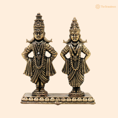 Brass Vittal Rukmini Idol – Handcrafted Panduranga Vithoba &amp; Rukmini Murti for Pooja, Home Mandir, Spiritual Décor &amp; Gifting 3 Inch