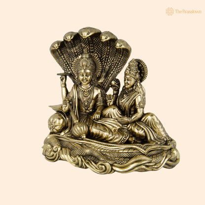 Brass Vishnu and Lakshmi Idol 3 Inch front view – pure brass handcrafted India