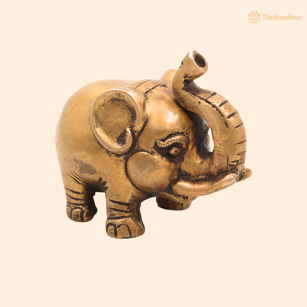Handcrafted Brass Baby Elephant Idol – Gaja Murti, Hasti, Airavata, Gajanan Decorative Hathi Statue for Home, Temple, Vastu, Feng Shui &amp; Spiritual Gifting 3 Inch