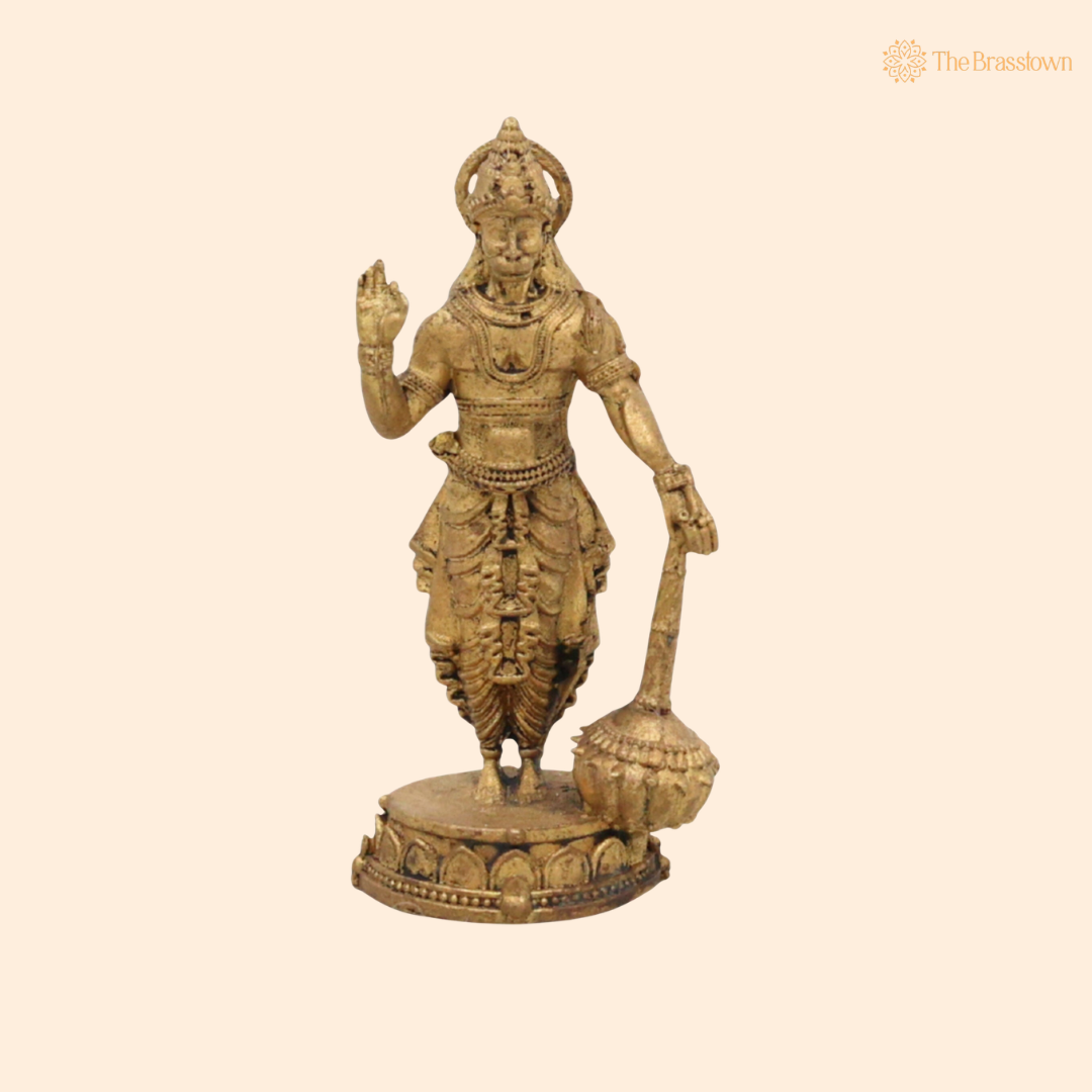 Brass Standing Hanuman Idol 2 Inch front view – pure brass handcrafted India