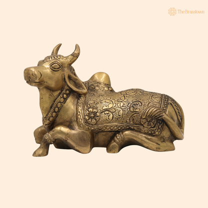 Brass Sitting Nandi Idol 5 Inch front view – pure brass handcrafted India